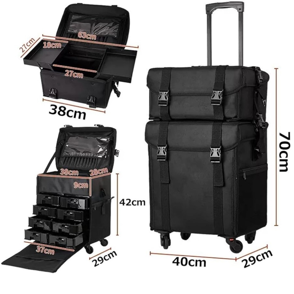 Black Rolling Makeup Case with Drawers Train Case Artist Travel Organizer - Picture 2 of 2
